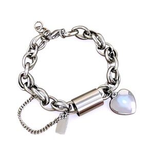 COPY - Silver Oval Link Bracelet with Heart Charm and Safety Chain